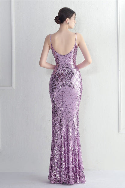 Iridescent Sequin Slit Bodycon Maxi Dress