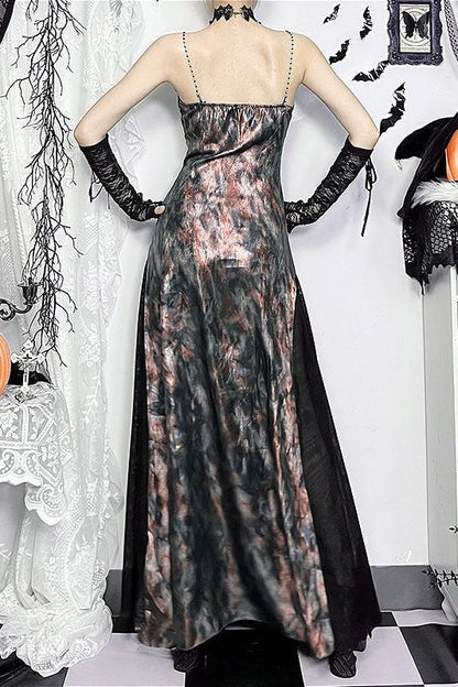 Gothic Tie Dye Flared Maxi Dress