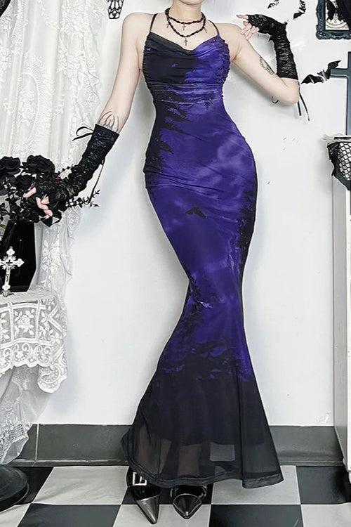 Mesh Backless Straps Bodycon Cocktail Maxi Dress