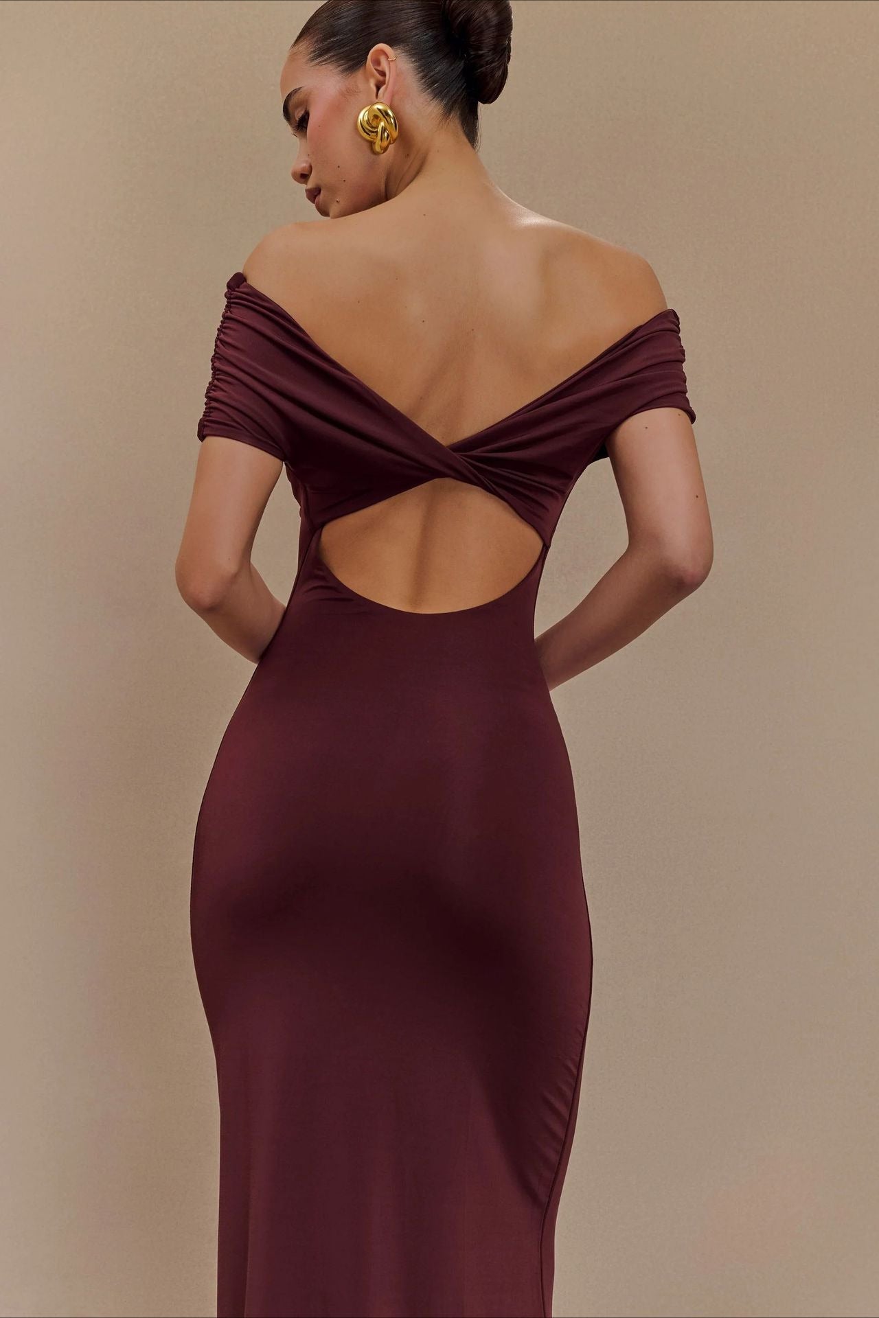 Bodycon Off Shoulder Backless Midi Dress
