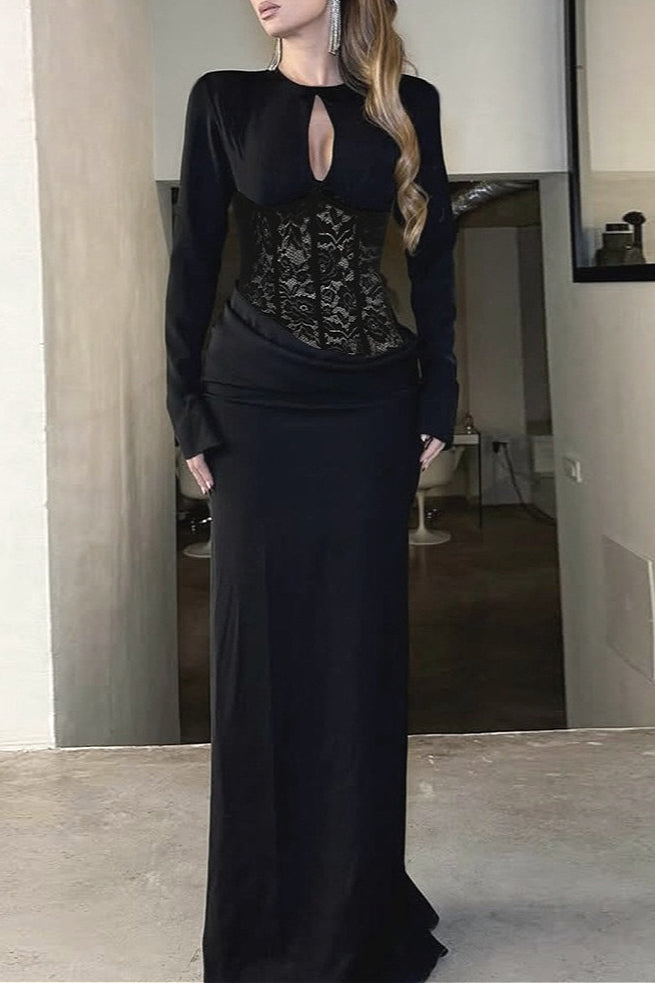 Gothic Lace Cutout Fitted Maxi Dress