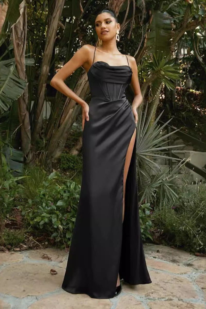 Vintage Fishbone Strap Elegant Maxi Dress