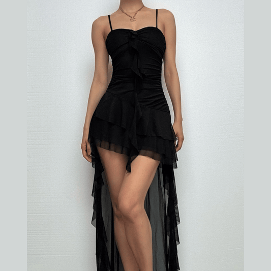 Ruched mesh ruffle sweetheart neck cami maxi dress  | Festival Outfits Women