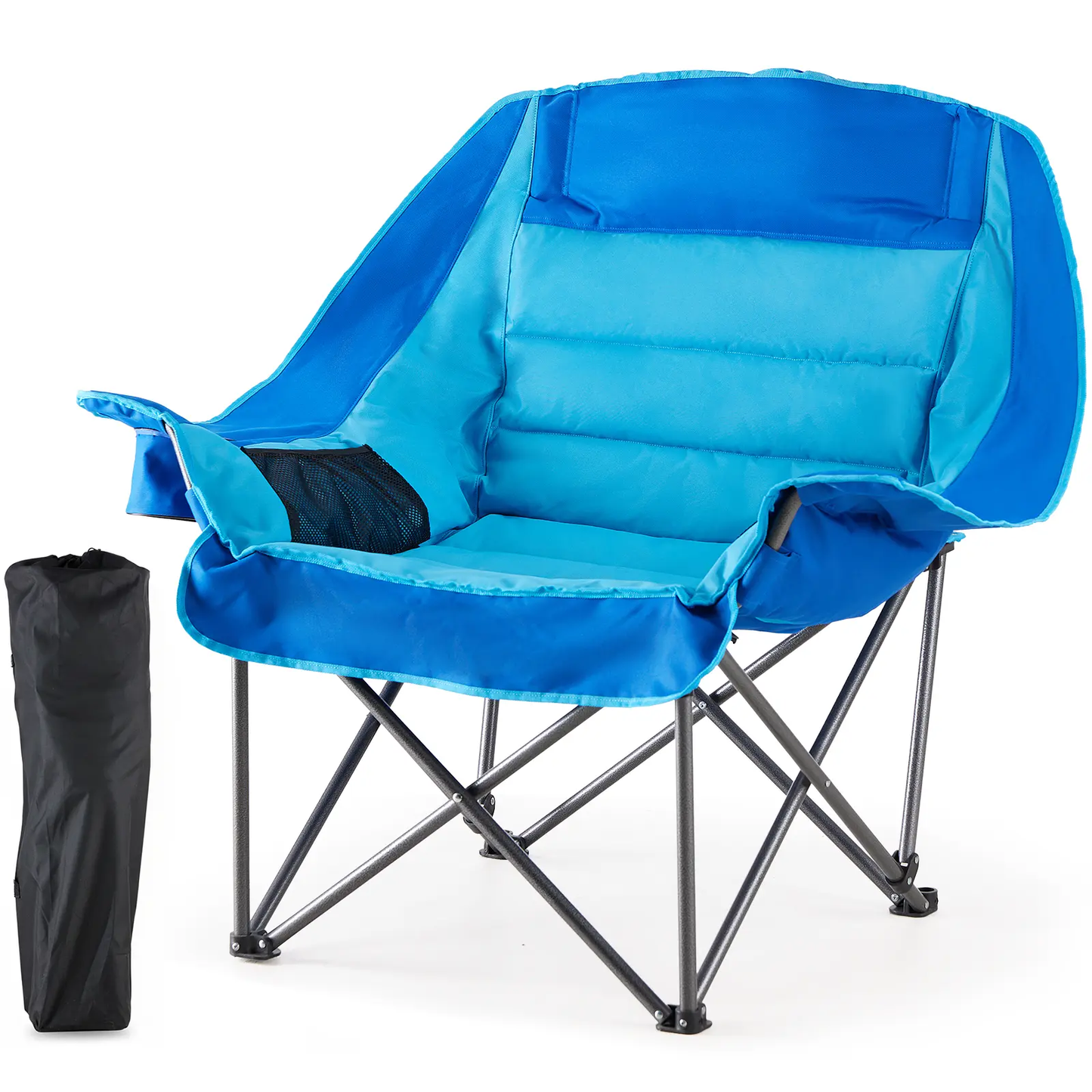 Folding Camping Chair with Steel Frame, Cup Holders & Side Pockets