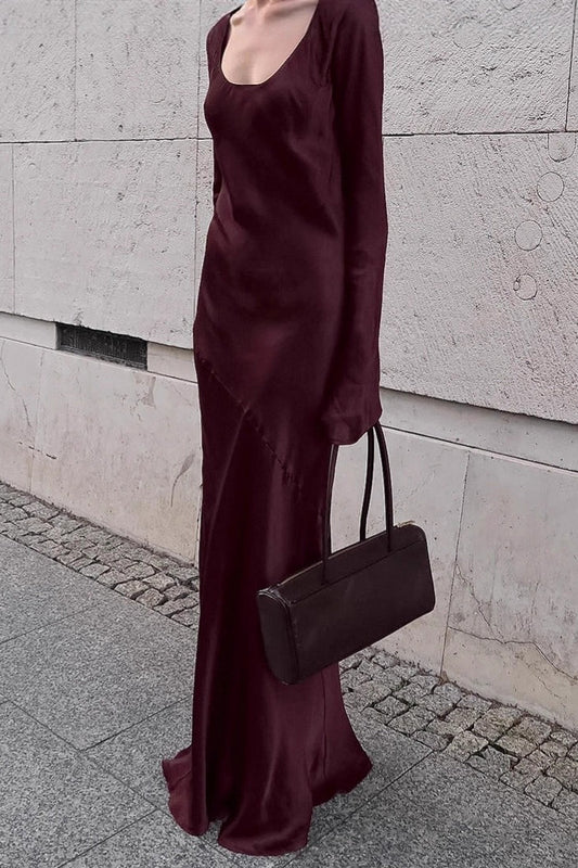 Mermaid U-Neck Satin Solid Color Elegant Maxi Dress