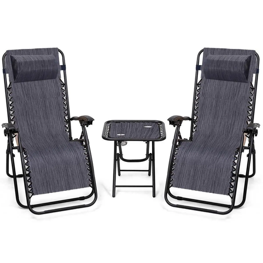 Zero Gravity Chairs Set of 2 w/ Table & Headrest