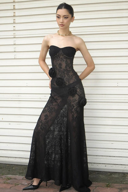 Black Off Shoulder Sheer Maxi Dress