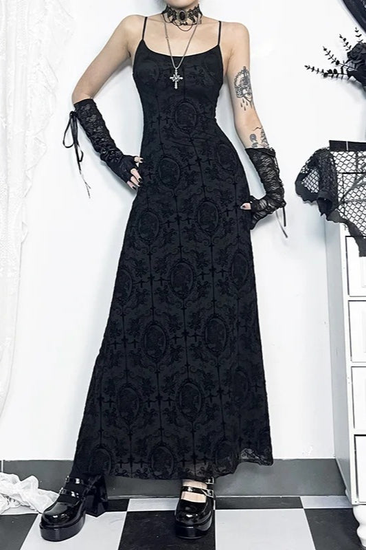 Dark Wind Cross Suspender Slim Fit Hip Maxi Dress