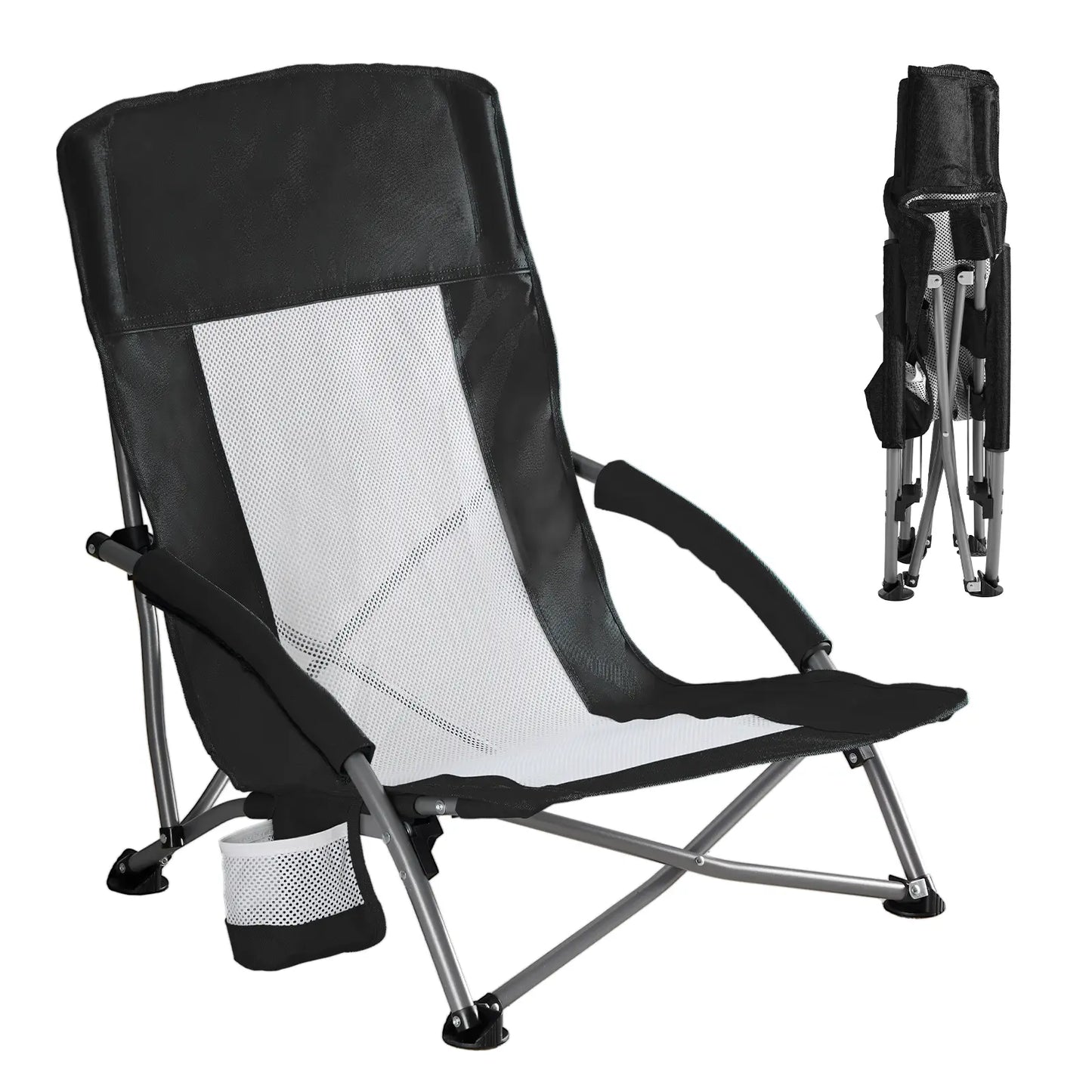 Folding Camping Chair with Steel Frame, Cup Holders & Side Pockets