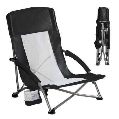 Folding Camping Chair with Steel Frame, Cup Holders & Side Pockets