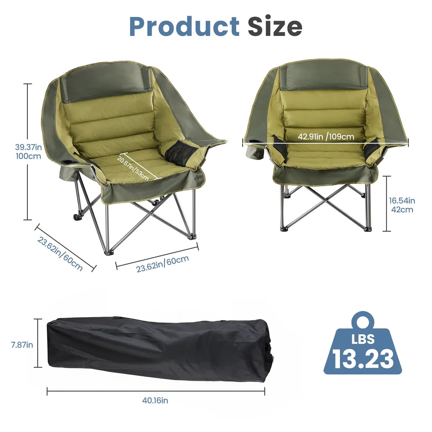 Folding Camping Chair with Steel Frame, Cup Holders & Side Pockets