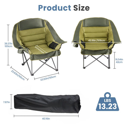 Folding Camping Chair with Steel Frame, Cup Holders & Side Pockets