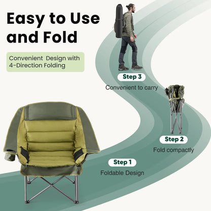Folding Camping Chair with Steel Frame, Cup Holders & Side Pockets