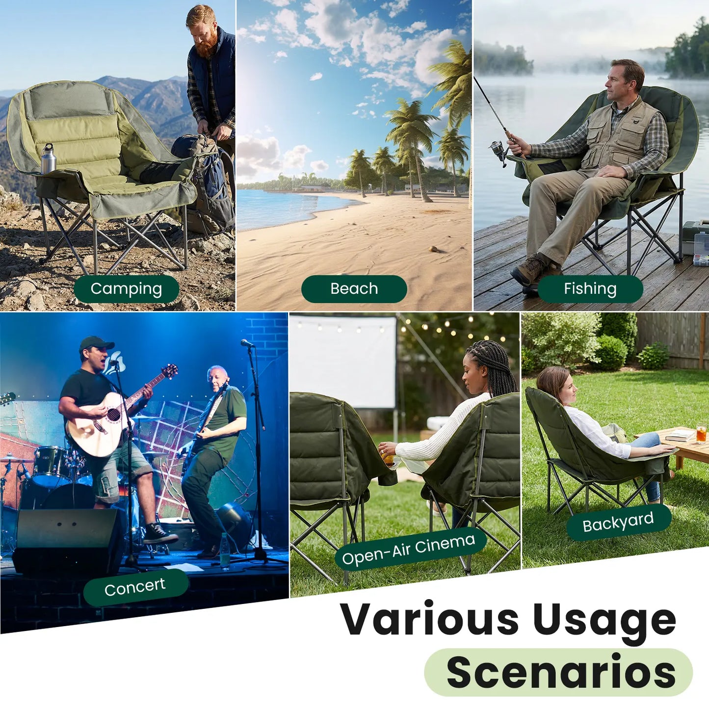 Folding Camping Chair with Steel Frame, Cup Holders & Side Pockets