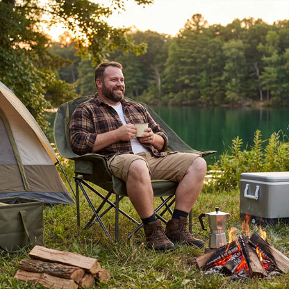 Folding Camping Chair with Steel Frame, Cup Holders & Side Pockets