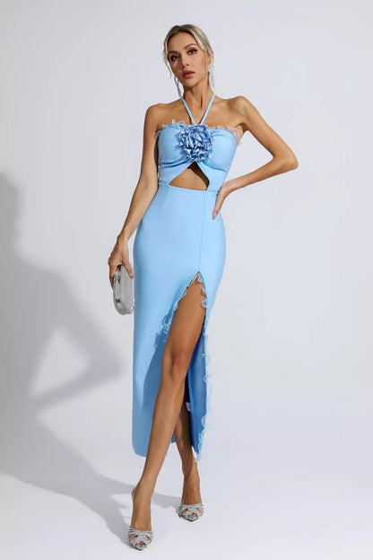 Francesca Blue Floral Ruched Maxi Dress