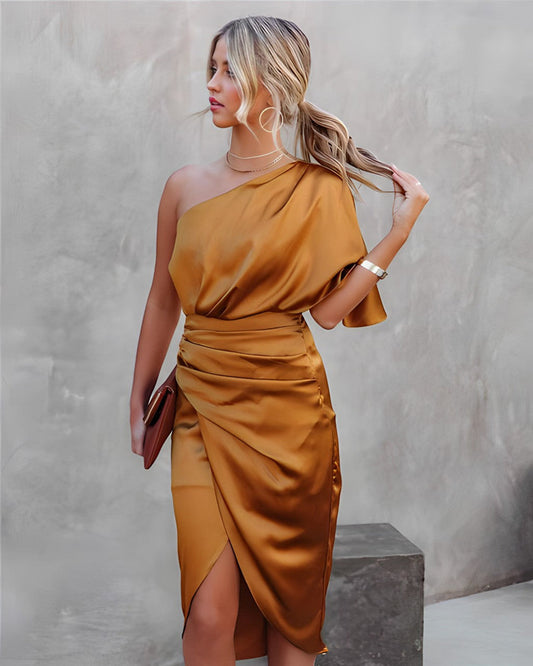Salem - Silk One-Shoulder Midi Dress for Women