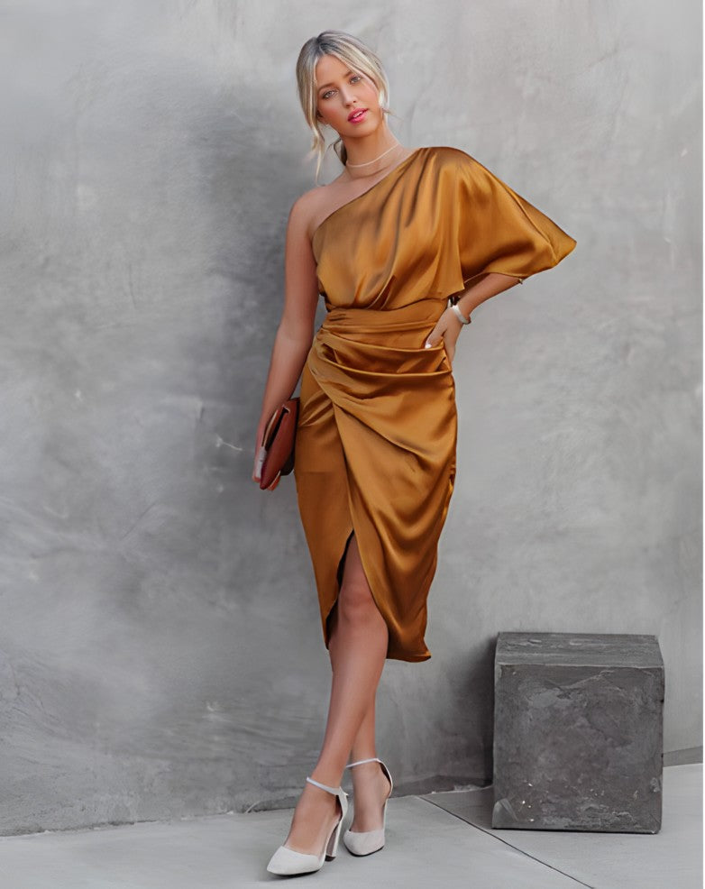 Salem - Silk One-Shoulder Midi Dress for Women