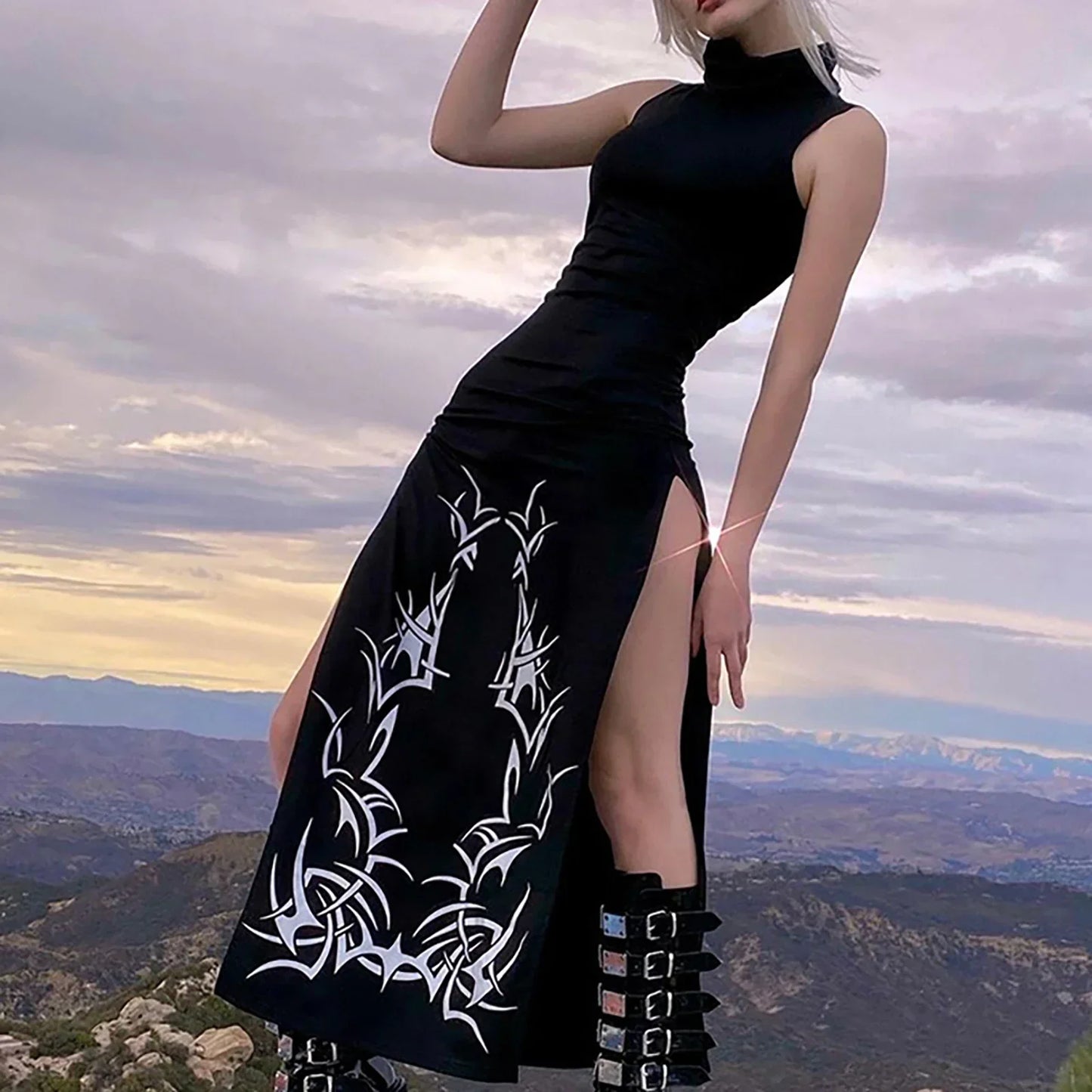 Vintage Long Split Midi Dress