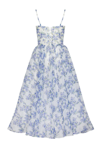 Floral Backless Lace Up Slip Midi Dress