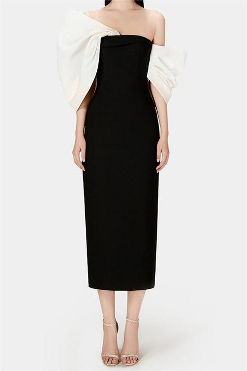 Bow Off-Shoulder Asymmetrical Midi Dress