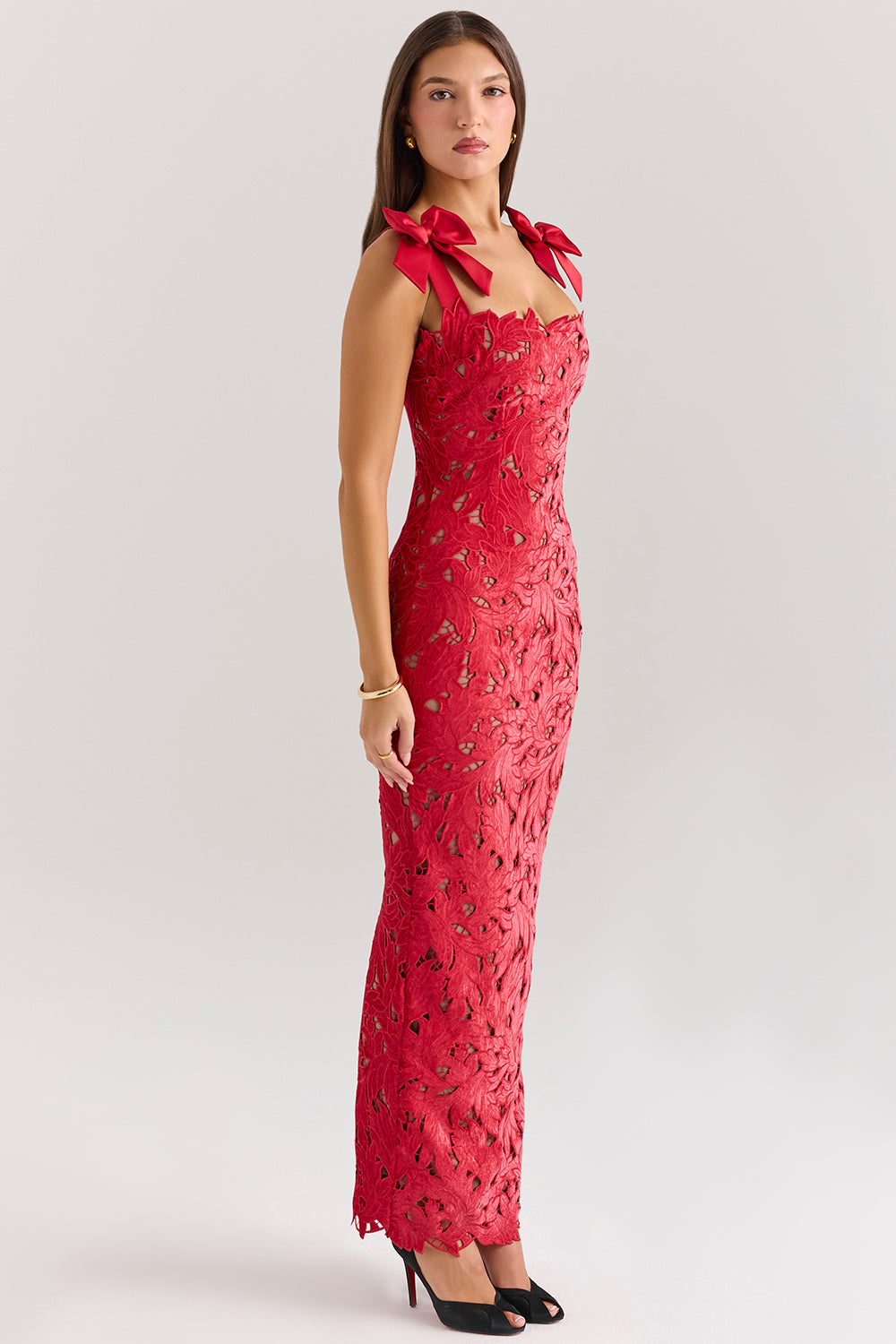 Bow Lace Sleeveless Midi Dress
