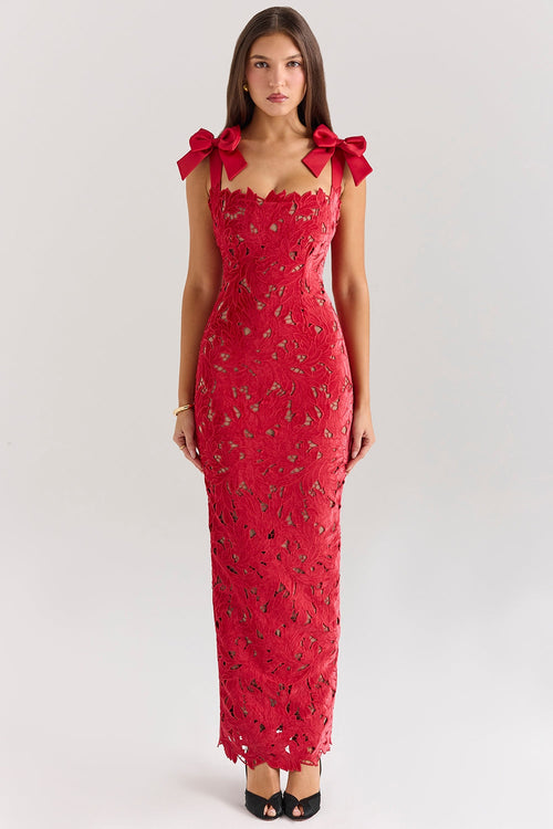 Bow Lace Sleeveless Midi Dress