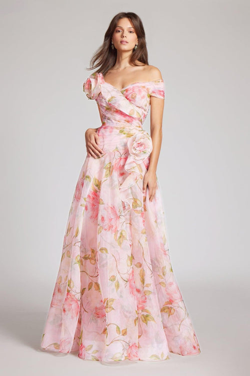 3D Flower Frill Chiffon Maxi Dress