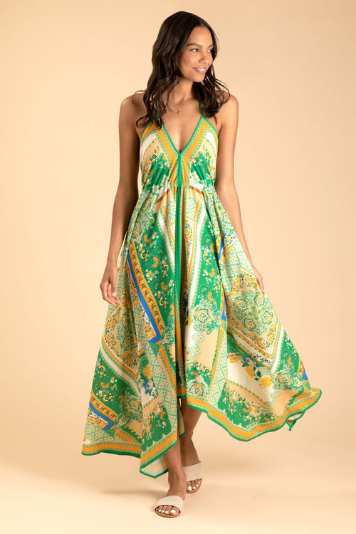 Floral Halter Neck Backless Midi Dress