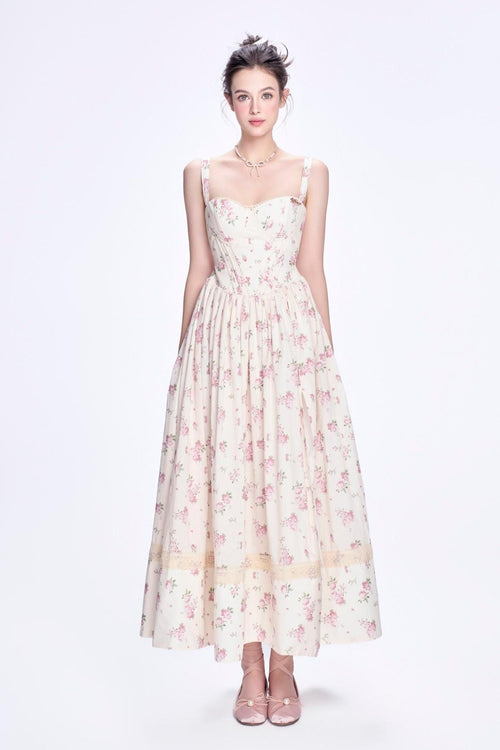 Floral Lace Sweetheart Neck Midi Dress