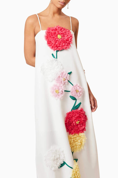 3D Flower Sleeveless Backless Midi Dress