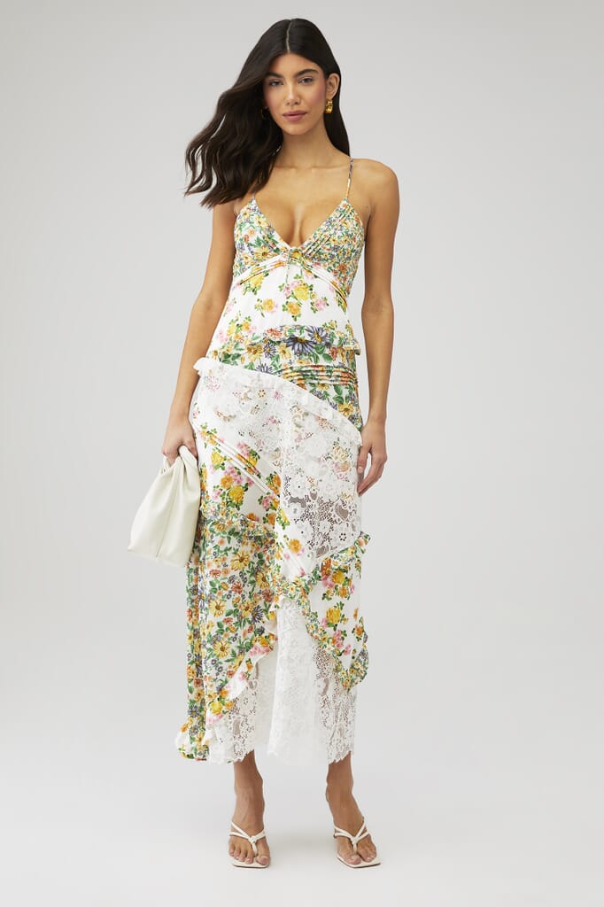 Floral Splicing Lace Slip Midi Dress