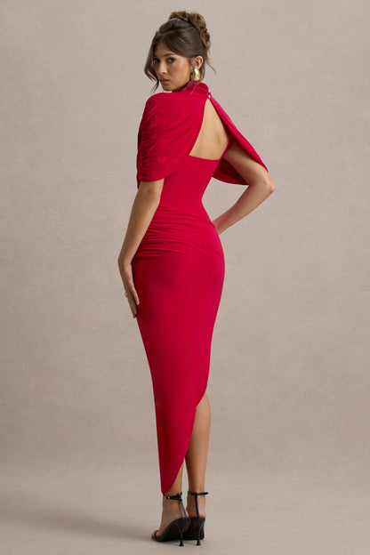 Asymmetric Twisted Cape Midi Dress