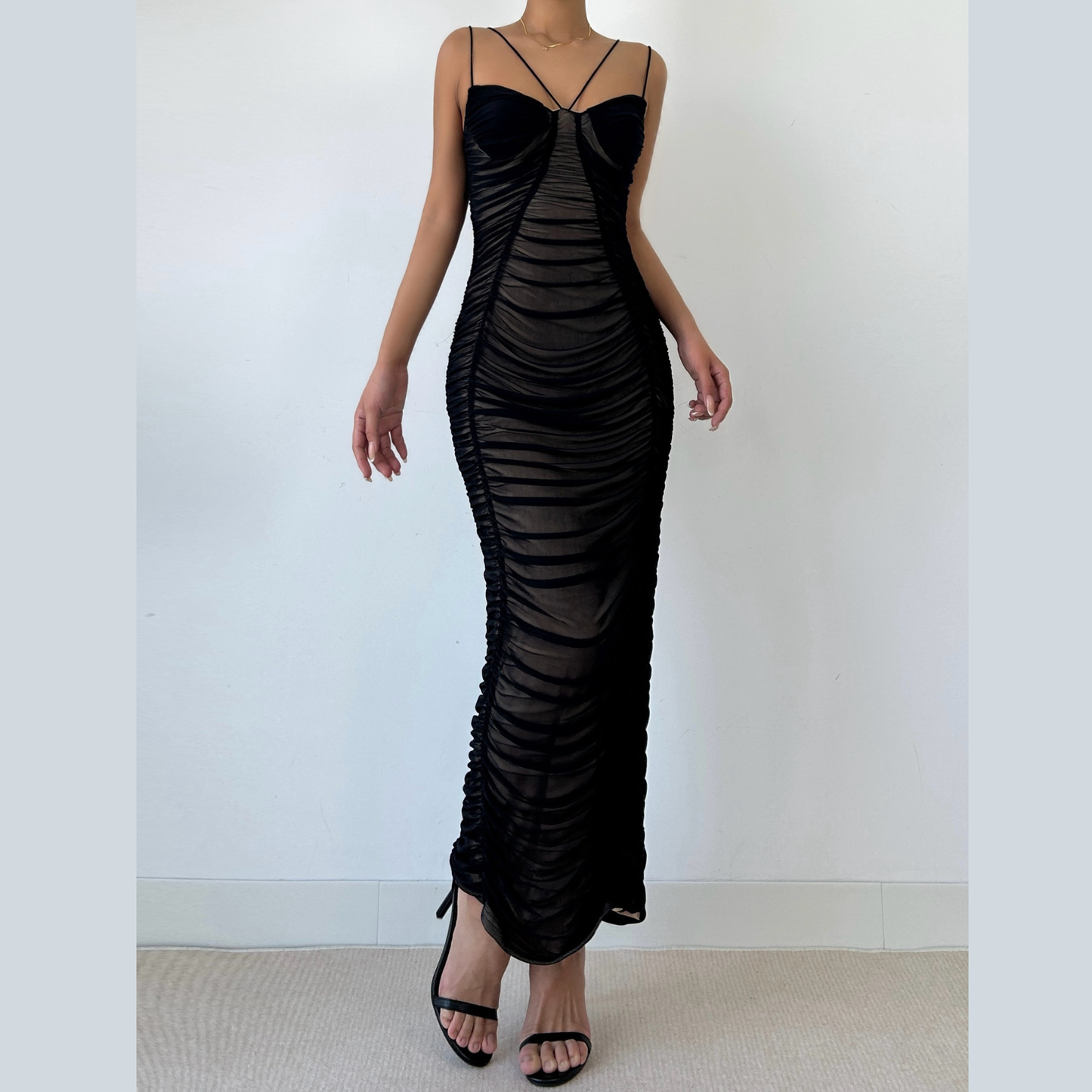 Ruched mesh cami maxi dress  | Festival Outfits Women