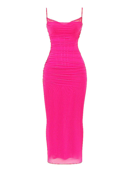 DressBetty - 2024 Elegant Spaghetti Strap Backless Mesh Maxi Dress