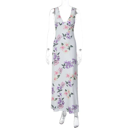 Floral Backless Slit Maxi Dress