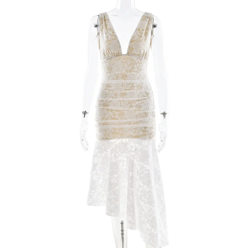 Kaliah Lace Ruched Asymmetric Dress