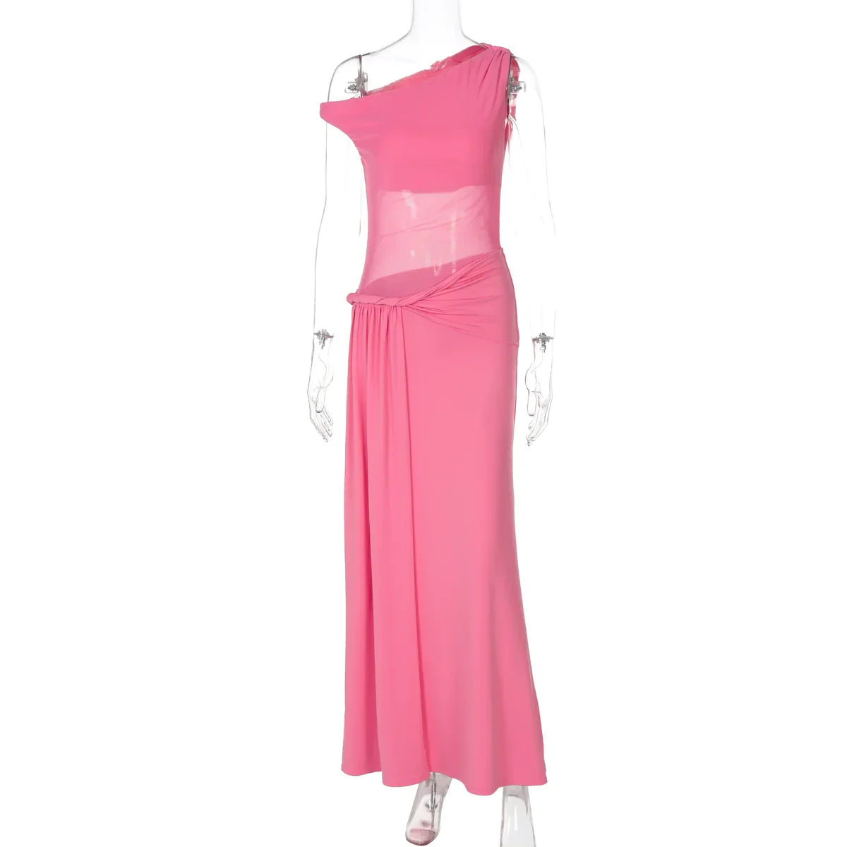 Hazelynn One Shoulder Mesh Maxi Dress