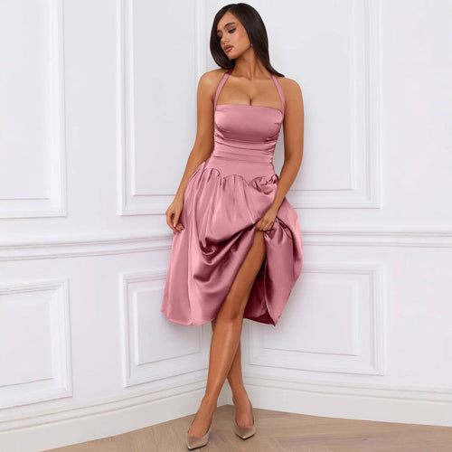 Autumn Winter Lace up Backless Midi Dress Sexy Sexy Halter Sleeveless Dress