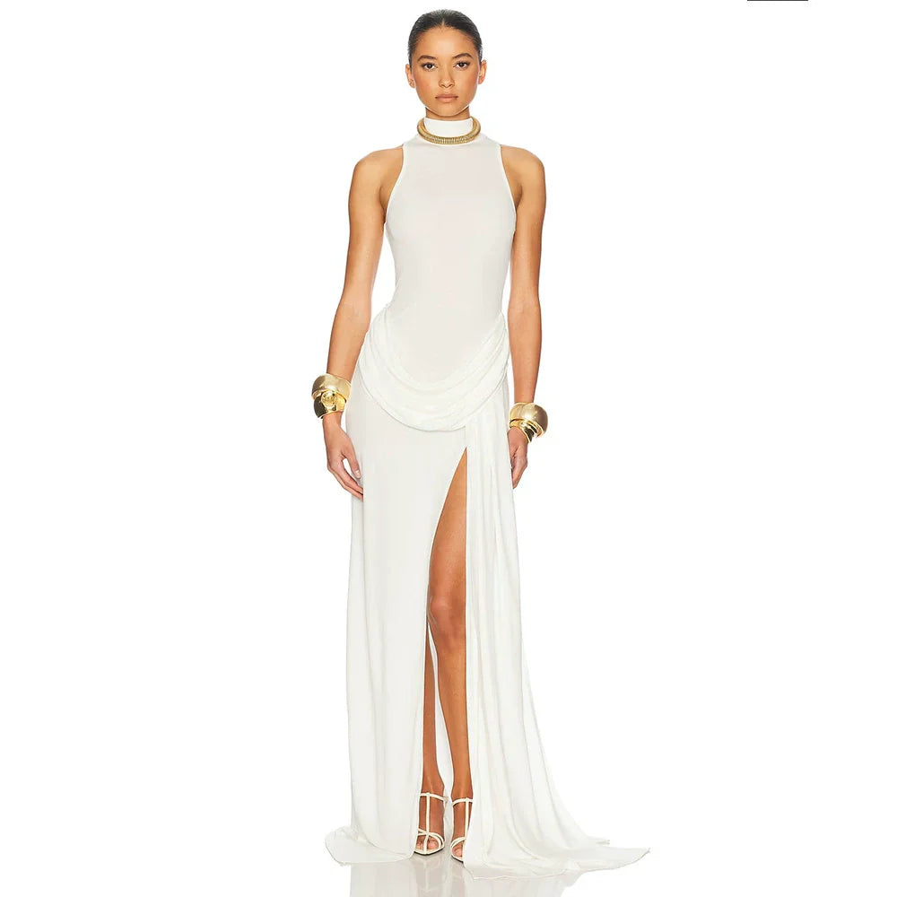 Nikole Mock Neck Ruched Maxi Dress