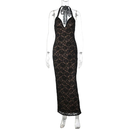 Lace Halter Slit Maxi Dress
