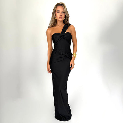 Dress Tube Top Solid Color Patchwork Slim SFit Long Dress