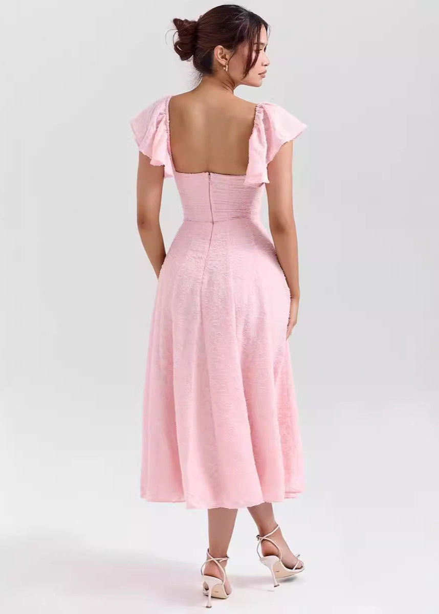 Rosalie - Textured Flutter Sleeve Midi Dress