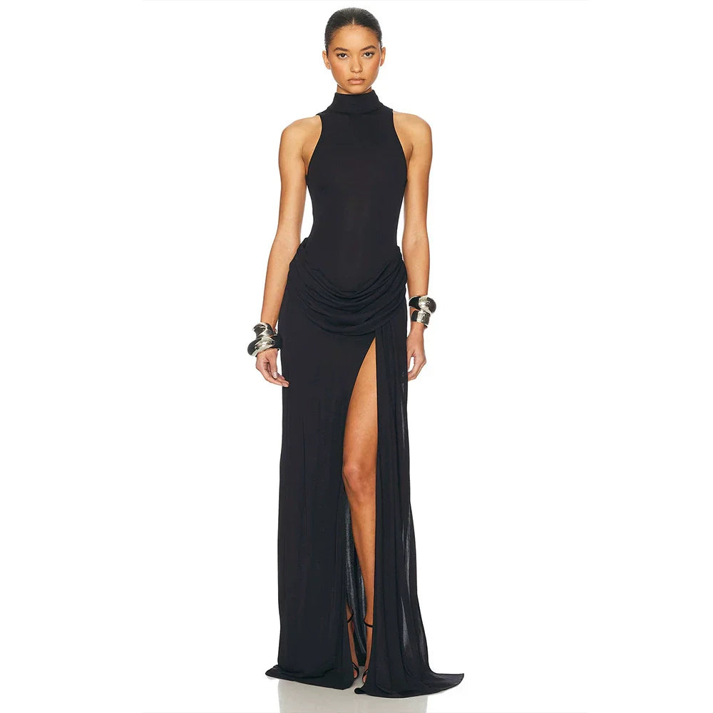 Nikole Mock Neck Ruched Maxi Dress