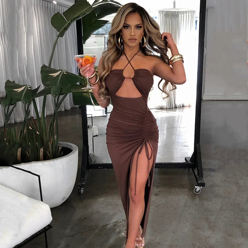 Sleeveless Sexy Backless Slim Midi Dress