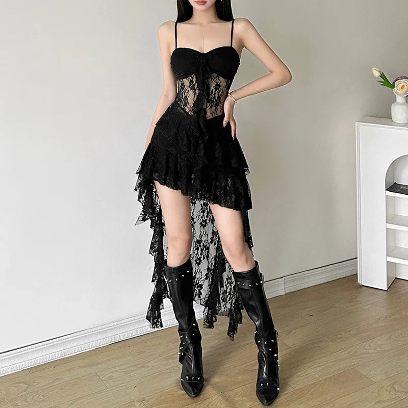 Irregular Hem Ruffle Midi Dress