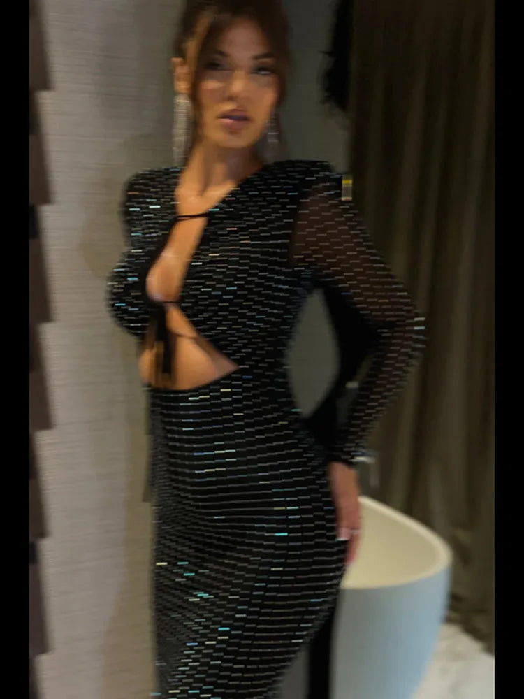 Sequin Sparkle Sexy Backless Midi Dress
