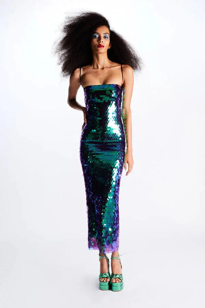 Spicy Girl Beaded Irregular Midi Dress