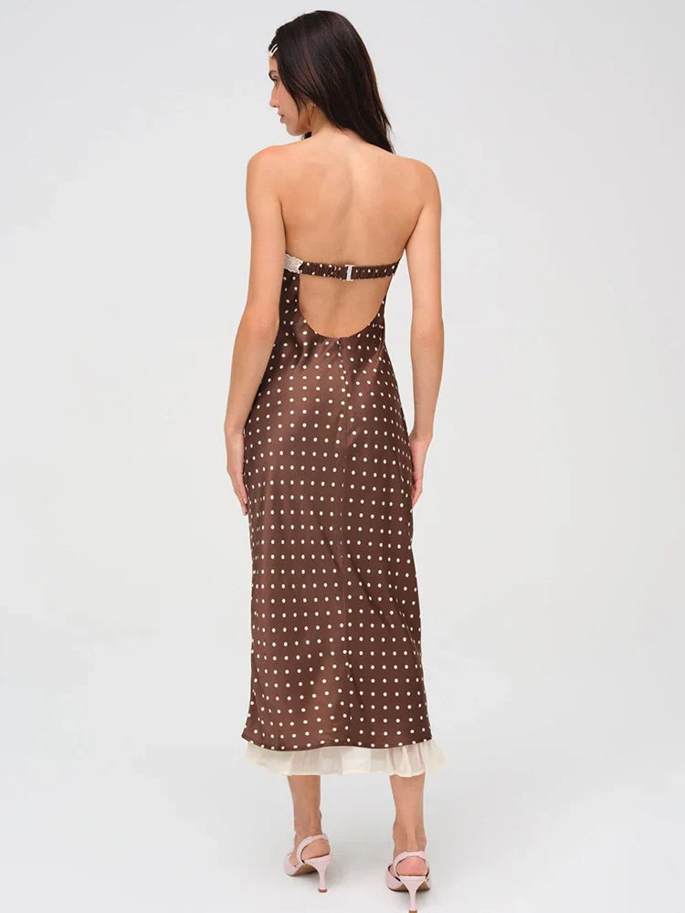 Strapless Backless Lace Midi Dress