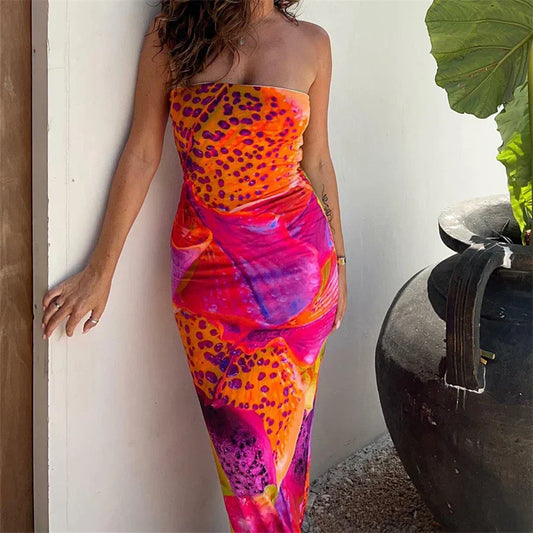 Leopard Print Strapless Maxi Dress
